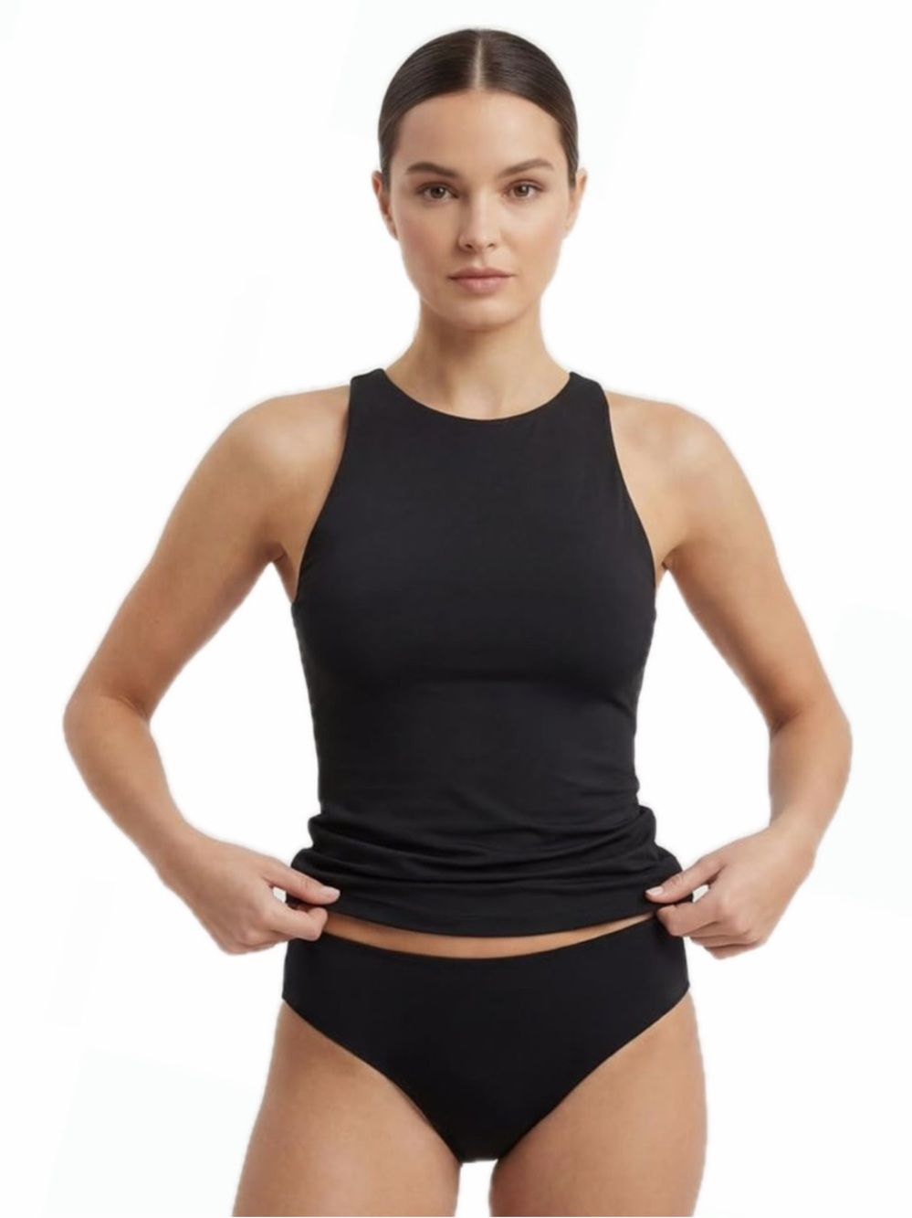 EDDIE BAUER WOMEN S KEYHOLE BACK TANKINI TOP/ATHLETIC TANK BLACK NWT